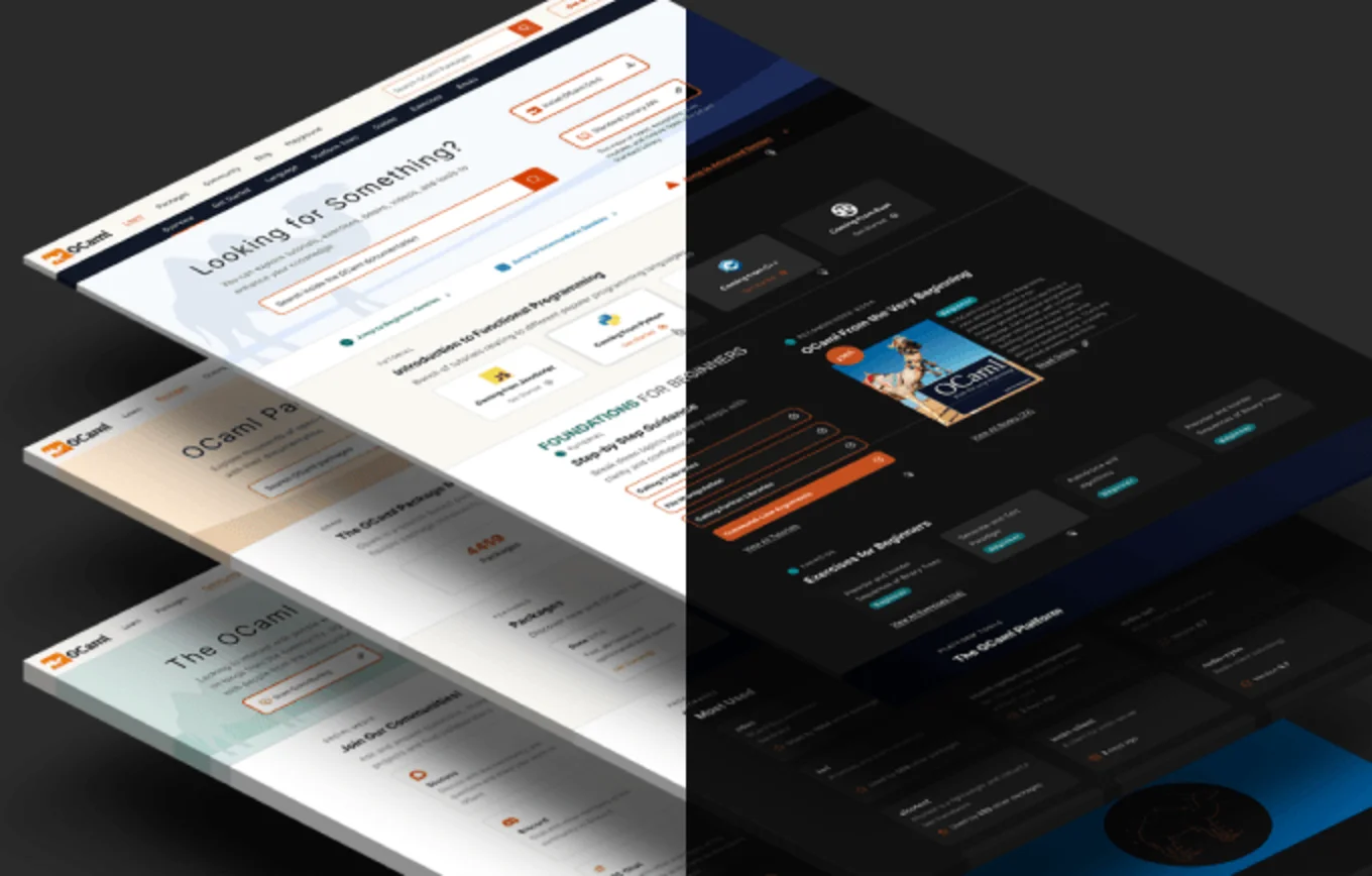 Split web design interfaces, light and dark modes.